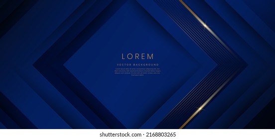 Abstract template triangles dark blue geometric oblique with golden line layer on dark blue background. Luxury template style. Vector illustration