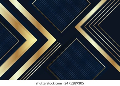 Abstract template triangles dark blue geometric with golden line and glitter gold dot on dark blue background. Luxury style