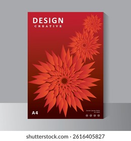 Abstract Template vector design with Flower design for Book cover in size A4, Brochure, Annual Report, Magazine, Poster, Corporate Presentation, Portfolio, Flyer, infographic, Red mix orange colour.