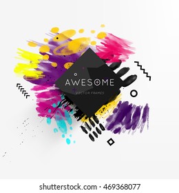 Abstract template with watercolor elements for business designs and backgrounds. All aquarelle elements are monochrome and easy to recolor.