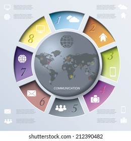 Abstract template for web design or presentation with circle and eight segments. 