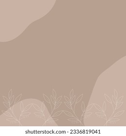 Abstract template with white branches and leaves at the bottom on a beige background with elements. Application in templates. Banners. Abstract elements. Branch and leaves. Aesthetic white outline. Ve