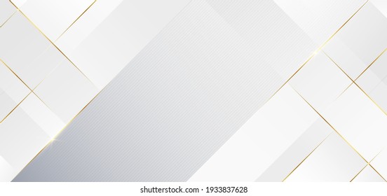 Abstract template white and gray geometric diagonal background with golden line. Luxury style. Vector illustration