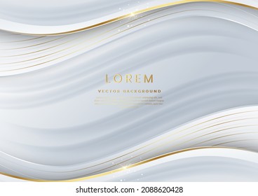 Abstract template white and silver luxury background 3d overlapping with gold lines curve wavy sparking. Luxury style. Vector illustration