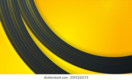 Los triángulos geométricos amarillos de la plantilla abstracta contrastan el fondo negro. Usted puede usar para el diseño corporativo, folleto de portada, libro, banner web, publicidad, afiche, folleto, volante