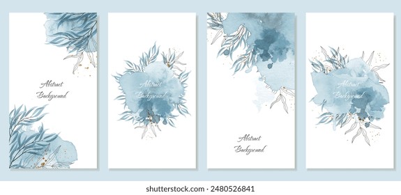 Abstract templates, banners for social media posts in gentle cool blue tones. Backgrounds for discounts and promotions, invitations. Vector