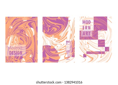 Abstract templates, can be used as a trendy posters, cards, invitations, websites. Modern artwork. Mixed orange, purple and white paints.