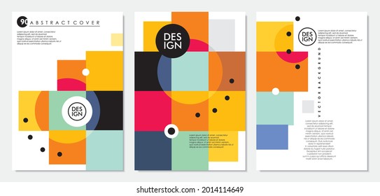 Abstract templates collection with square shapes and circles. Minimalistic cover brochure design. Flyer, booklet, annual report, cover or stationery template. Modern geometric vector background. 