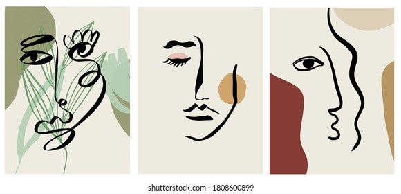 Abstract templates with one line face portrait. Cubism face. Design promotion. 