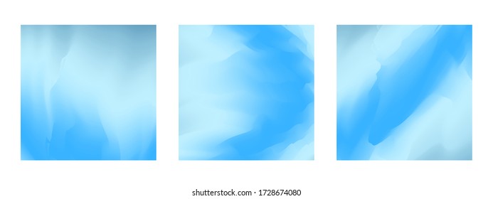 Abstract tender blue vibrant gradient colors square backgrounds for fashion flyer, brochure design. Set of soft, bright light sky turquoise wallpaper for mobile apps, ui design, banner, poster
