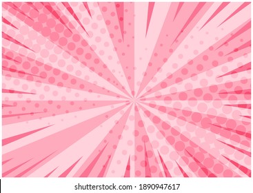 Abstract tender pink striped retro comic background with halftone corners. Lovely background with stripes and half tone pattern for comics book, St. Valentines advertising design, poster, print