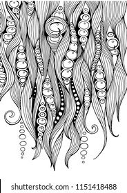   Abstract tendrils zentangle design, page for adult coloring book, vector doodle
