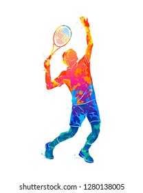 Abstract tennis player with a racket from splash of watercolors. Vector illustration of paints - Shutterstock ID 1280138005