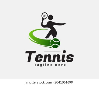 abstract tennis player shoot logo template illustration