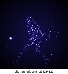 Abstract tennis player stars silhouette kicking ball