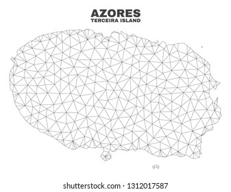 Abstract Terceira Island map isolated on a white background. Triangular mesh model in black color of Terceira Island map. Polygonal geographic scheme designed for political illustrations.