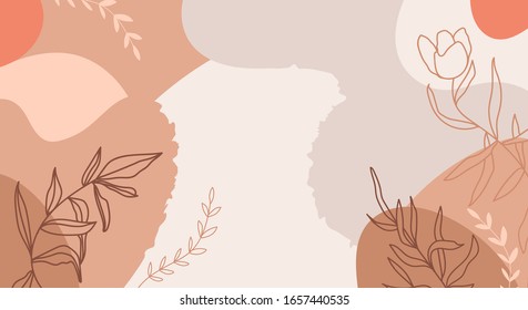 Abstract Terracotta background with copy space. Fashion contemporary collage with leaves. Vector.