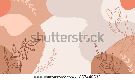 Abstract Terracotta background with copy space. Fashion contemporary collage with leaves. Vector.