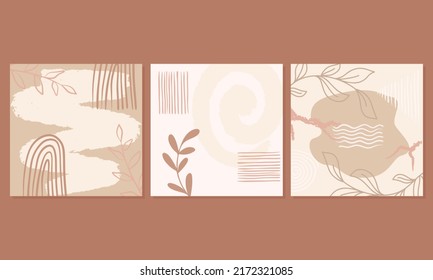 Abstract Terracotta Modern Background Set. Creative Collages For Decor Vector Illustration. Geometric And Custom Shapes Template