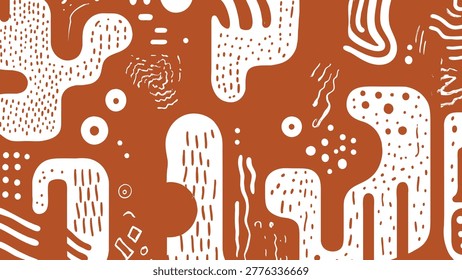 Abstract Terracotta Organic Doodle Pattern Seamless Modern Minimalist Earth Tone Background