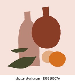 Abstract Terracotta Poster Wall Art Vector Mid Century Shapes Decorative Texture Background Layout Creative Universal Aesthetic Floral Card Social Media Post Packaging Design