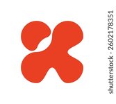 Abstract terracotta red shape on a white background. Organic and minimalist design, resembling a stylized flower or letter X. Ideal for logos, branding, icons, and modern art