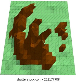 Abstract terrain consisting of triangular polygons in isometric perspective