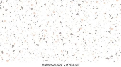 Abstract terrazzo flooring seamless pattern with pieces of granite, quartz, glass and stone on white background. Ceramic, cement,  marble, mosaic floor texture. Chaotic scattered confetti backdrop