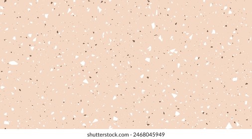 Abstract terrazzo flooring seamless pattern with pieces of granite, quartz, glass and stone on beige background. Ceramic, cement,  marble, mosaic floor texture. Chaotic scattered confetti backdrop