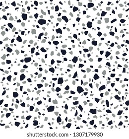 Abstract Terrazzo flooring seamless vector pattern on a white background. Imitation texture of concrete mosaic tiles.