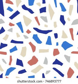 Abstract terrazzo mosaic seamless pattern. Colorful ceramic tile fragments. Broken glass.