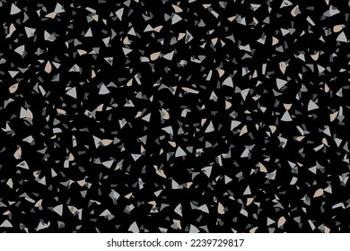 Abstract Terrazzo Pattern. Floor Venetian Print Mosaic Rock Granite Texture. Vector Seamless Classic Design. Terrazzo Stone Mosaic Material. Gray Marble Stone Background. Black Terrazzo Irregular Art.