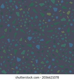 Resumen del patrón sin soldadura de Terrazzo. Fondo de Piedra Mosaica Azul. Material de mármol de color Terrazzo. Diseño orgánico vectorial veneciano. Textura de Granito de Roca de Mármol. Impresión irregular veneciana verde. Arte del suelo