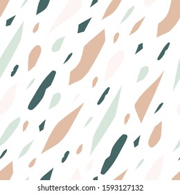 Abstract terrazzo seamless pattern on a light background. Realistic marble texture with stone fragments. Modern minimalist backdrop for floor and tile design. Trendy vector illustration