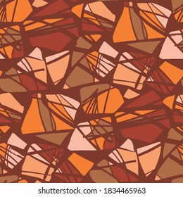 Abstract terrazzo terracotta stones seamless pattern for background, fabric, textile, wrap, surface, web and print design. orange and brown modern geometric rapport for textile and surface design. 