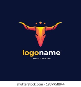 abstract Texas longhorn cow logo gradient for western countryside ranch business company