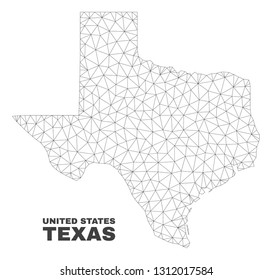 Abstract Texas State map isolated on a white background. Triangular mesh model in black color of Texas State map. Polygonal geographic scheme designed for political illustrations.