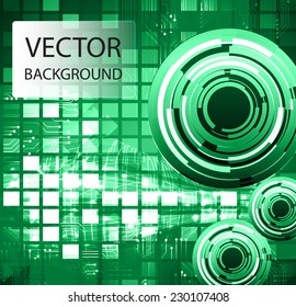 Abstract. text box. Brochure for computer graphic and technology. Dark green background. 