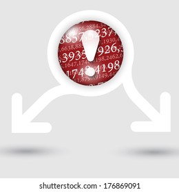 abstract text frame with two arrows texture of numbers and exclamation mark