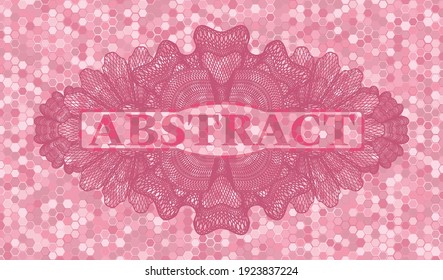 Abstract text inside Linear currency pink color tiles mosaic style realistic badge. Geometric hexagon luxurious background. Intense illustration. 
