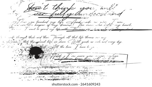 Abstract text seamless pattern handwritten, Illegible handwriting template. hand drawn note, ink spilled handwritten letter pattern, illegible, messy handwriting.eps8