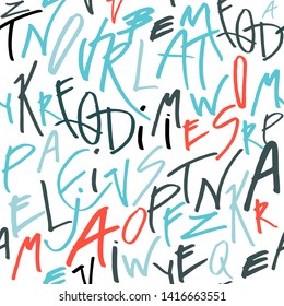 Abstract text seamless pattern vector. Multicolor letters pattern