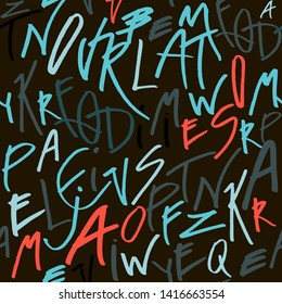 Abstract text seamless pattern vector. Multicolor letters pattern