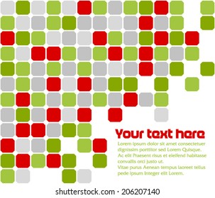 Abstract text template made from gray, orange and green squares