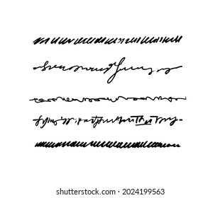 Resúmenes de texto subrayados. Un conjunto de líneas dibujadas a mano como texto. Ilustración vectorial de elementos gráficos para crear varios diseños en un fondo blanco.