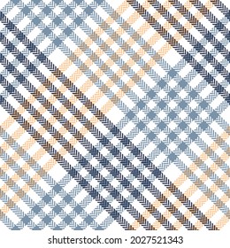 Abstract textile check pattern in blue, yellow, white. Seamless tartan plaid graphic background for scarf, poncho, blanket, duvet cover, other modern spring autumn winter fashion fabric design.