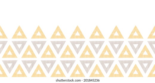 Abstract textile ikat yellow brown triangles horizontal seamless pattern background