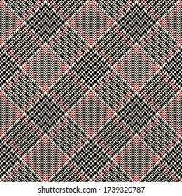 Abstract textile pattern vector. Seamless diagonal fabric texture in black, red, and off white for jacket, coat, skirt, dress, or other modern fashion textile print.