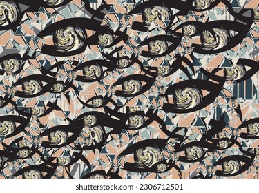 Abstract textural background with swirl eyes and triangle elements for textiles or prints. Seamless backdrop for fashion trends, business concepts, fabric, interiors, covers, scrapbooking, tiles, etc.