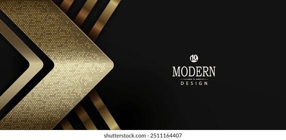 Abstract textural black background with a gold arrow with stripes.